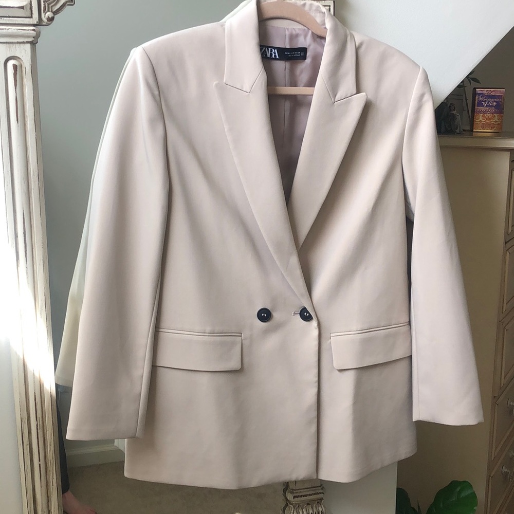 Zara Double-Breasted Light Beige Blazer